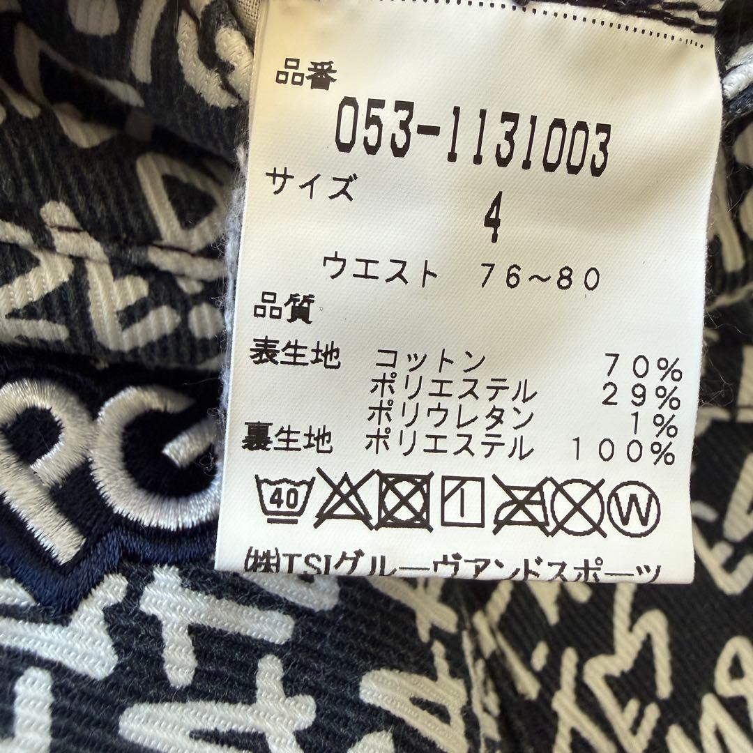 防寒　蓄熱　裏地付き　パーリーゲイツ　パンツ　M〜L相当　総柄　紺　白　暖パン