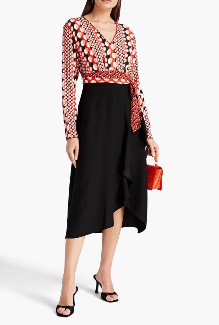 ドット柄ラップ風ドレス 長袖