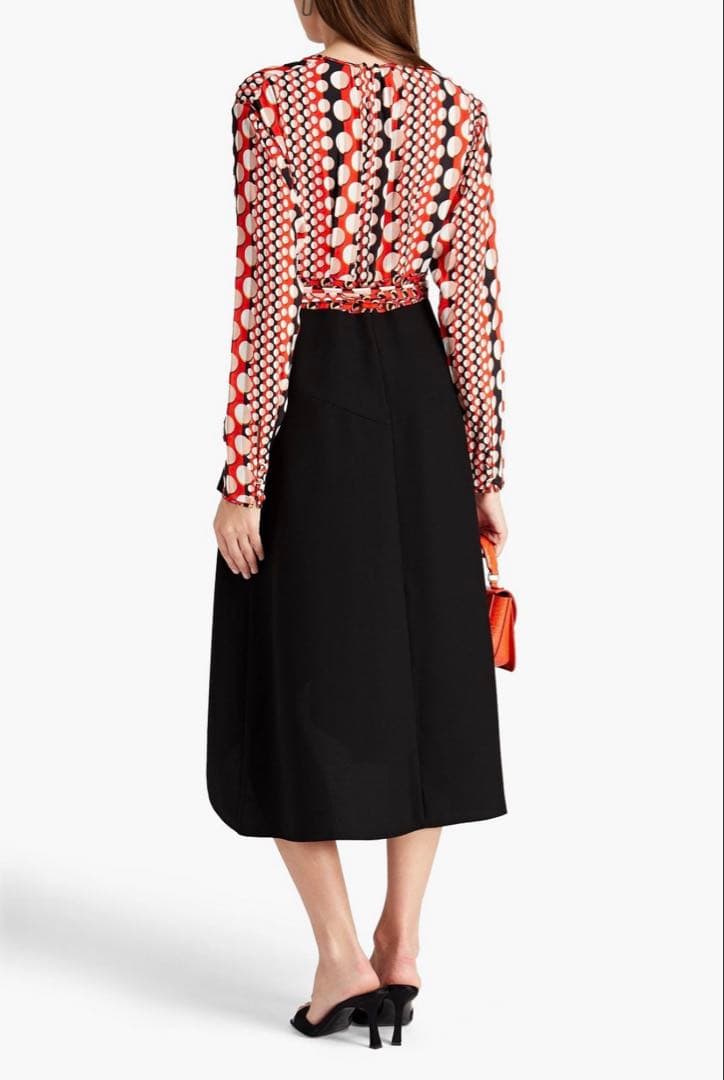 ドット柄ラップ風ドレス 長袖