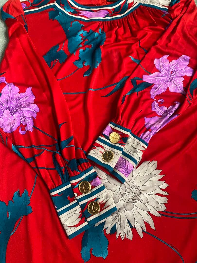 Leonard 花柄 長袖チュニック 赤