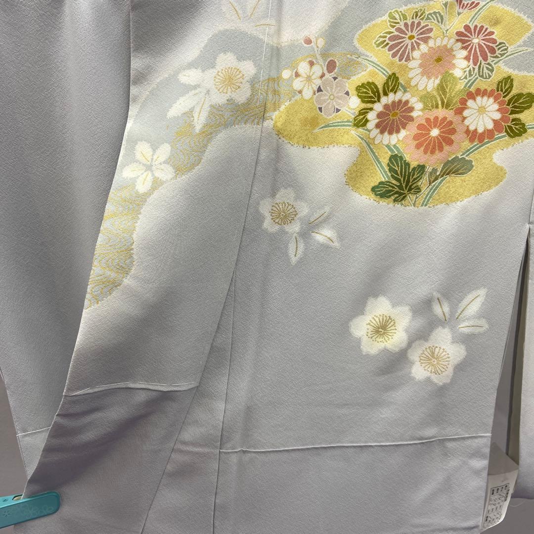 BY5133 未使用品 訪問着 薄いグレー 花柄 扇面 七宝