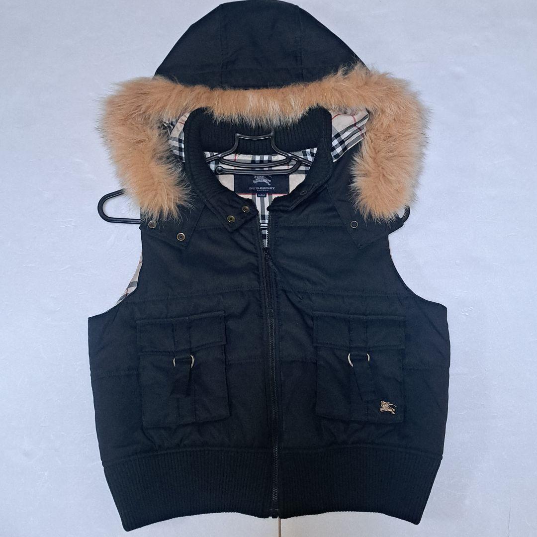 【極美品】バーバリーロンドン ベスト ノバチェック フォックスファー Sサイズ