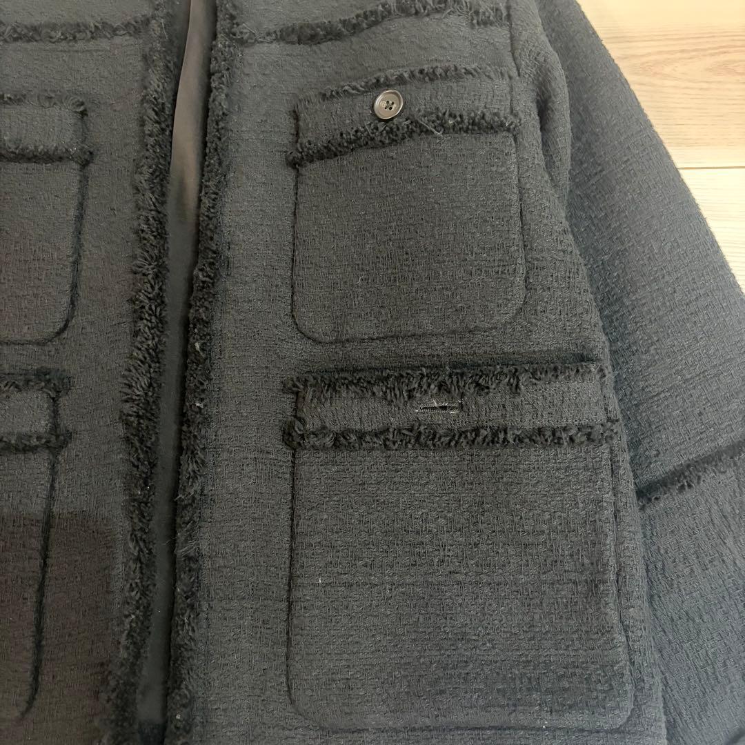 美品 BEAUTY&YOUTH コットンツイード ノーカラージャケット ブラック
