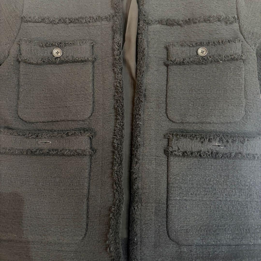 美品 BEAUTY&YOUTH コットンツイード ノーカラージャケット ブラック