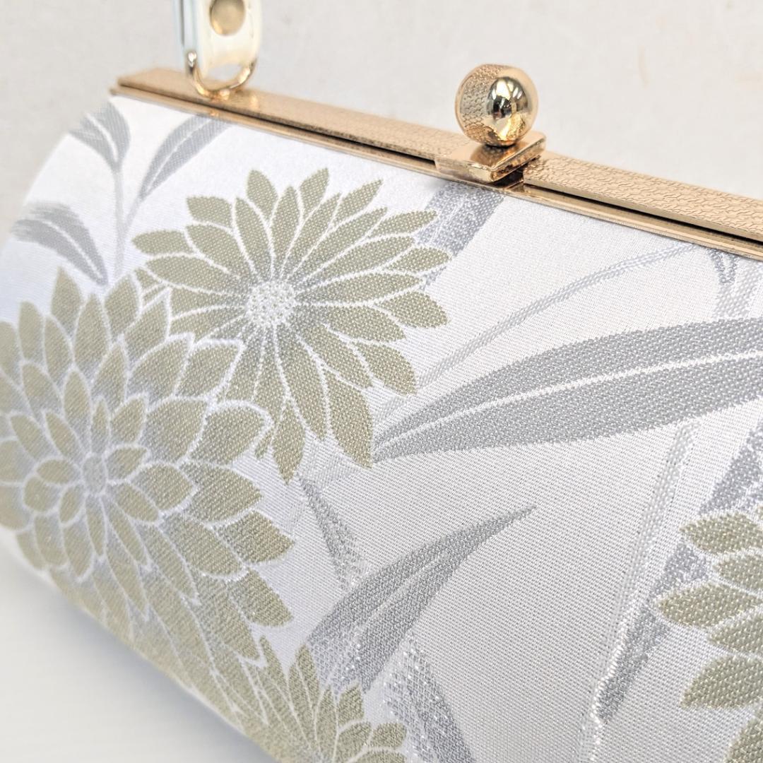 和装 草履バッグセット 帯地 菊 白×金 3枚芯 フリーサイズ k19-7