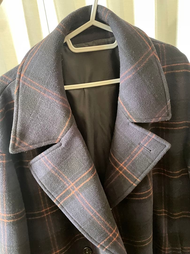 ネイビー チェック ダブルブレスト コートL【〜1/25 SALE】