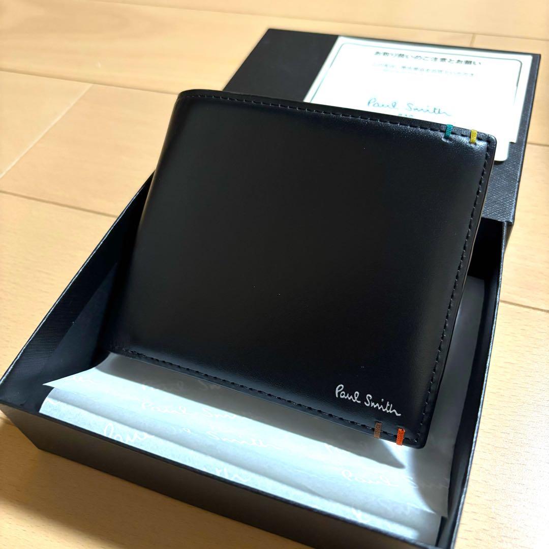 Paul Smith 現行品　ハイライトステッチ　二つ折り財布　極美品　黒