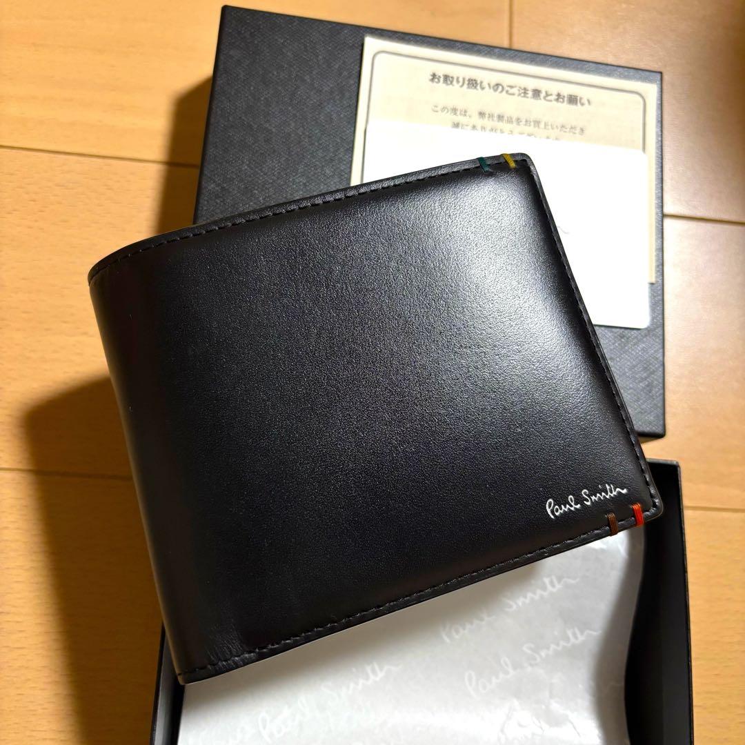 Paul Smith 現行品　ハイライトステッチ　二つ折り財布　極美品　黒