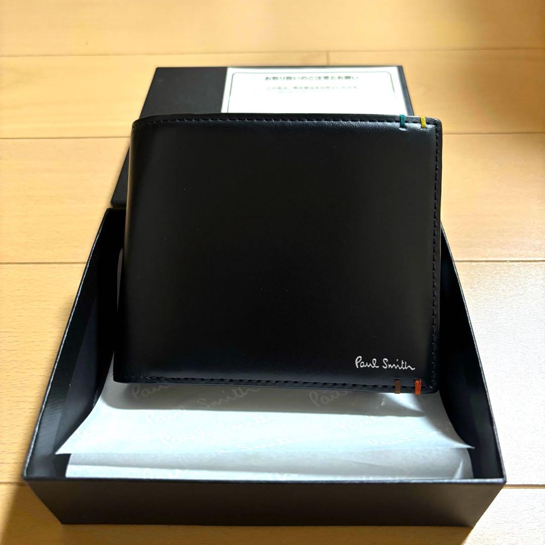 Paul Smith 現行品　ハイライトステッチ　二つ折り財布　極美品　黒