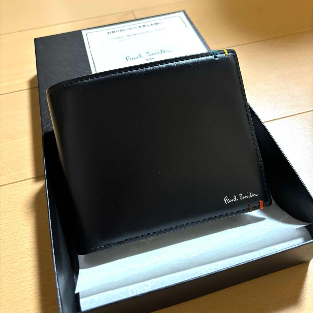 Paul Smith 現行品　ハイライトステッチ　二つ折り財布　極美品　黒
