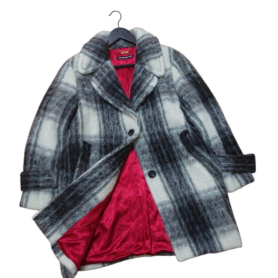 VIVIENNE TAM チェック柄 ロングコートボリューム感 毛足長