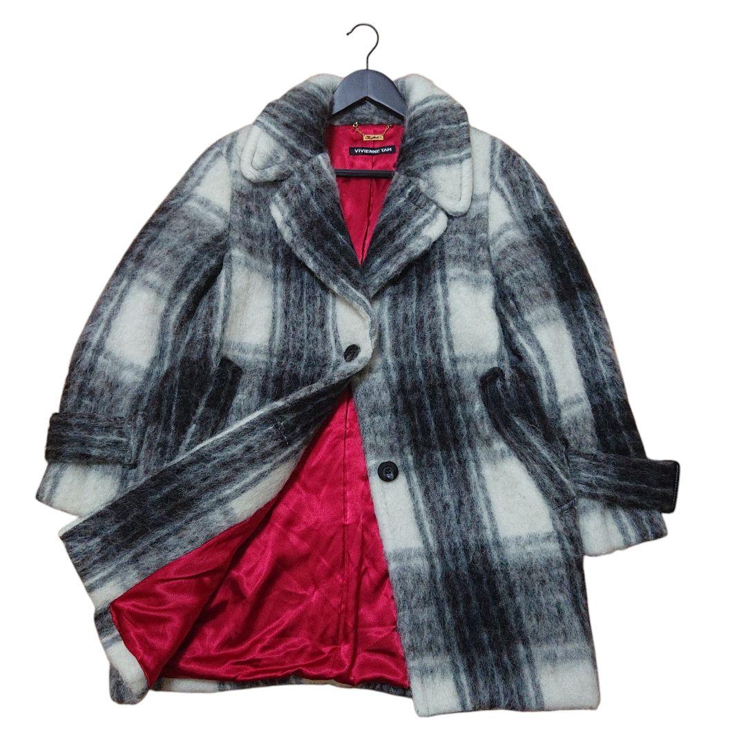 VIVIENNE TAM チェック柄 ロングコートボリューム感 毛足長