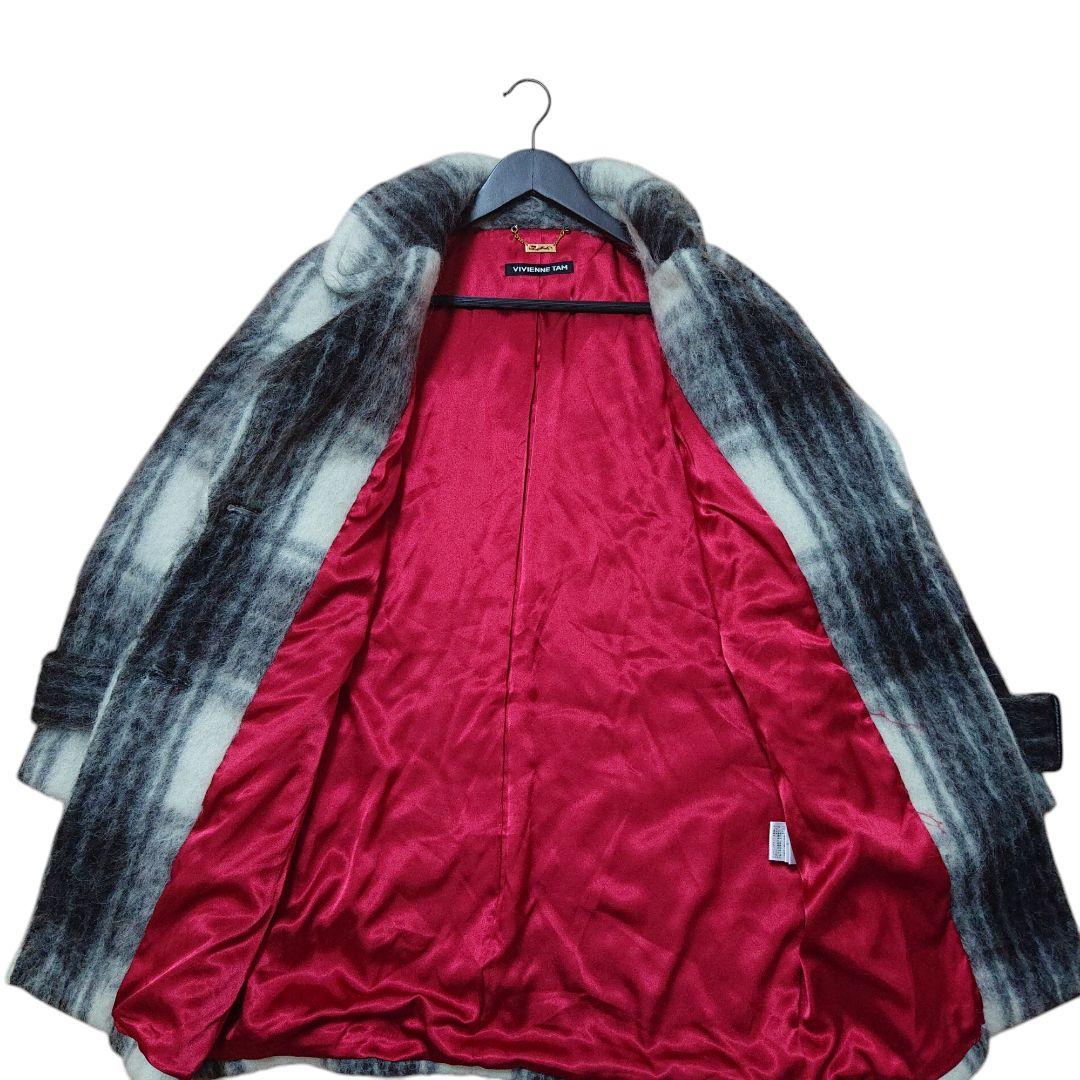 VIVIENNE TAM チェック柄 ロングコートボリューム感 毛足長