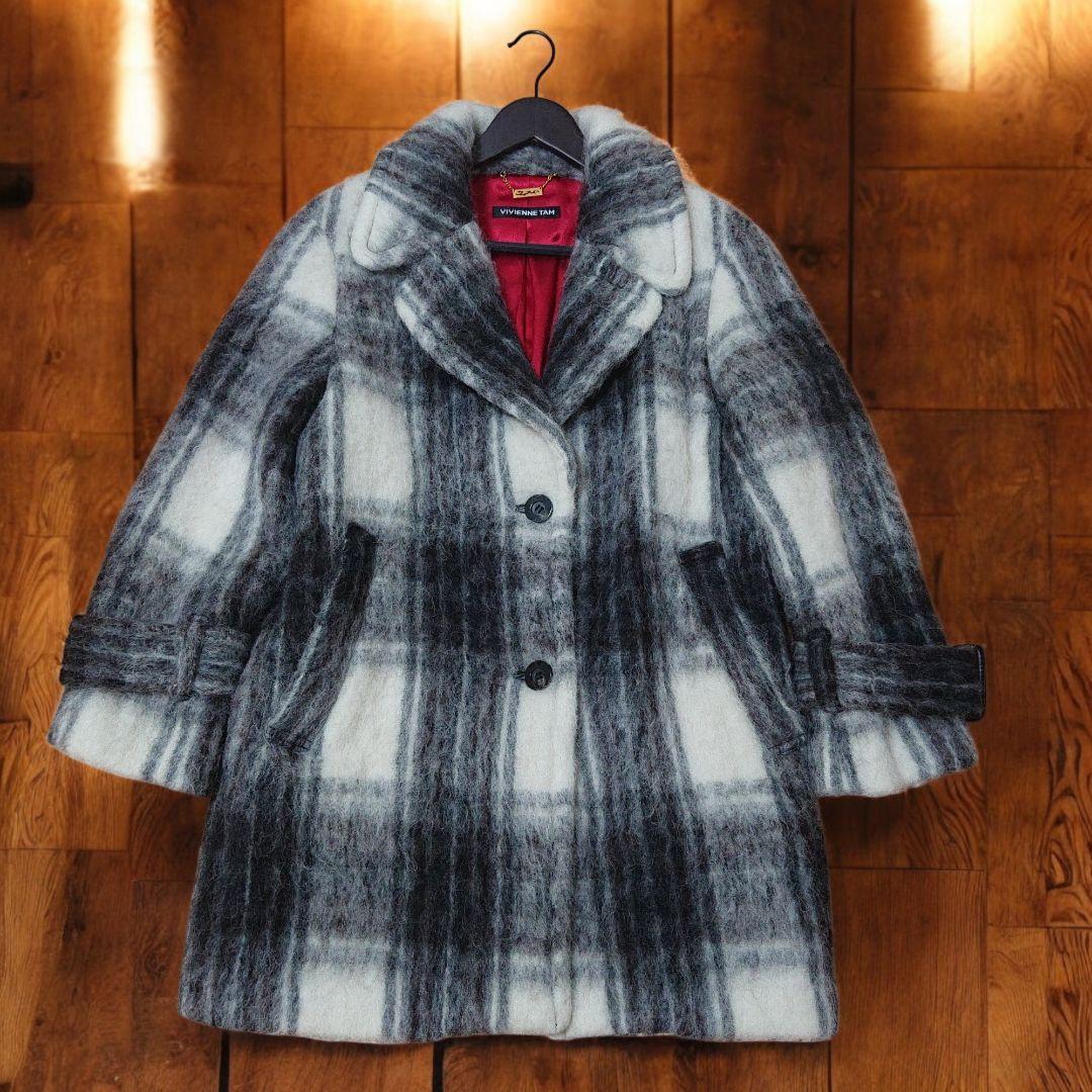 VIVIENNE TAM チェック柄 ロングコートボリューム感 毛足長
