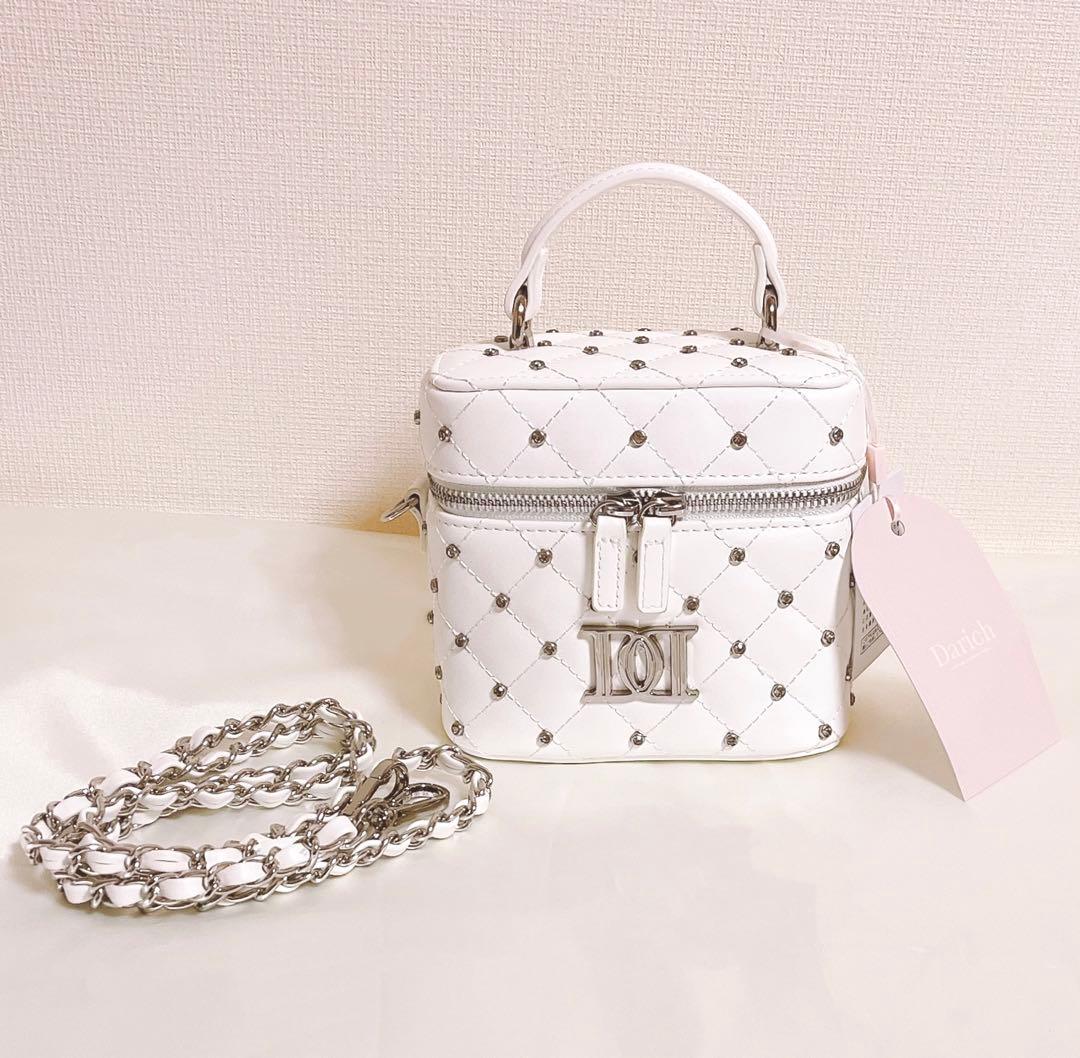 Darichダーリッチ キルティングビジュースクエアミニバッグ バニティホワイト