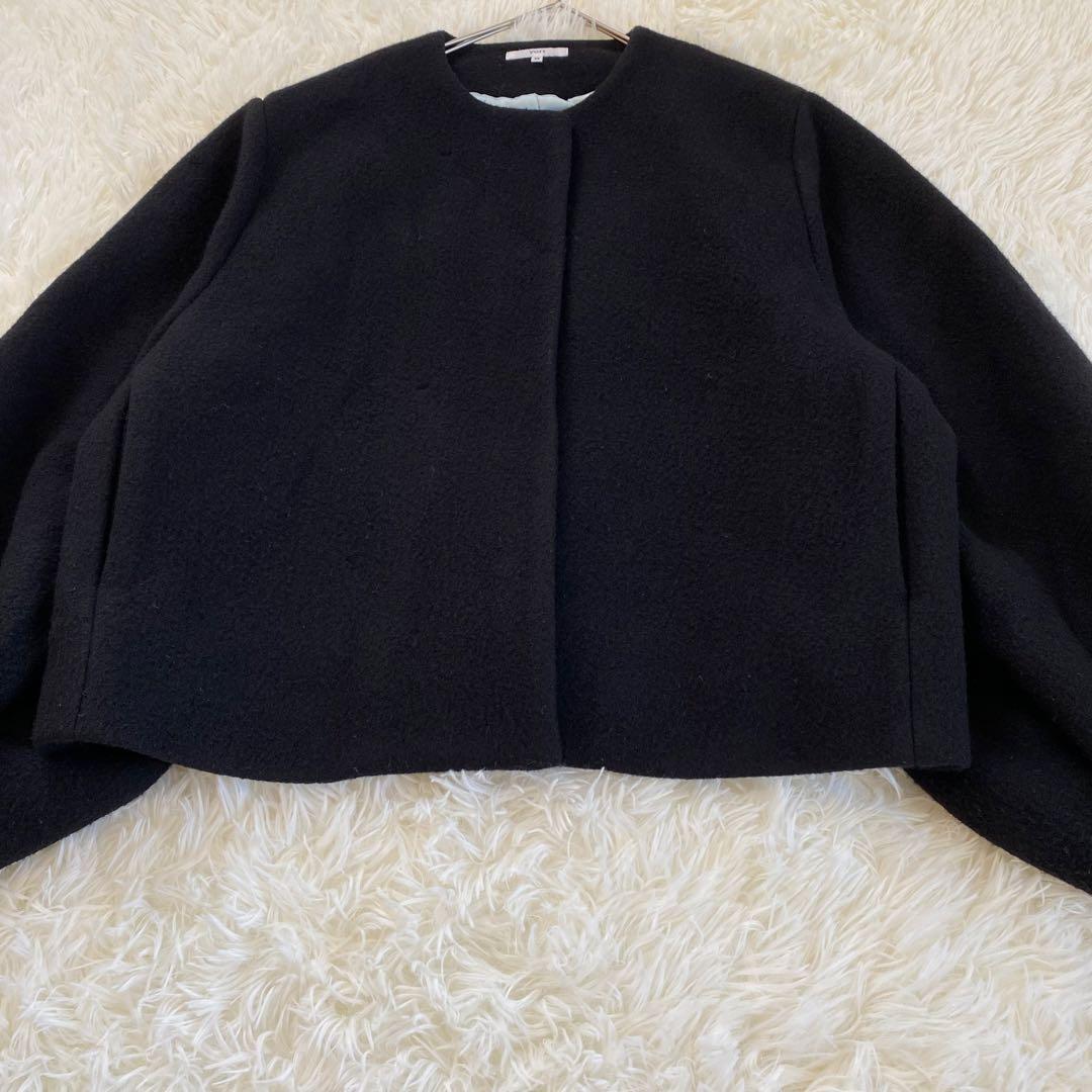 【完売品】yori ヨリ エアリーパフショートコート　ノーカラー　ブラック　38