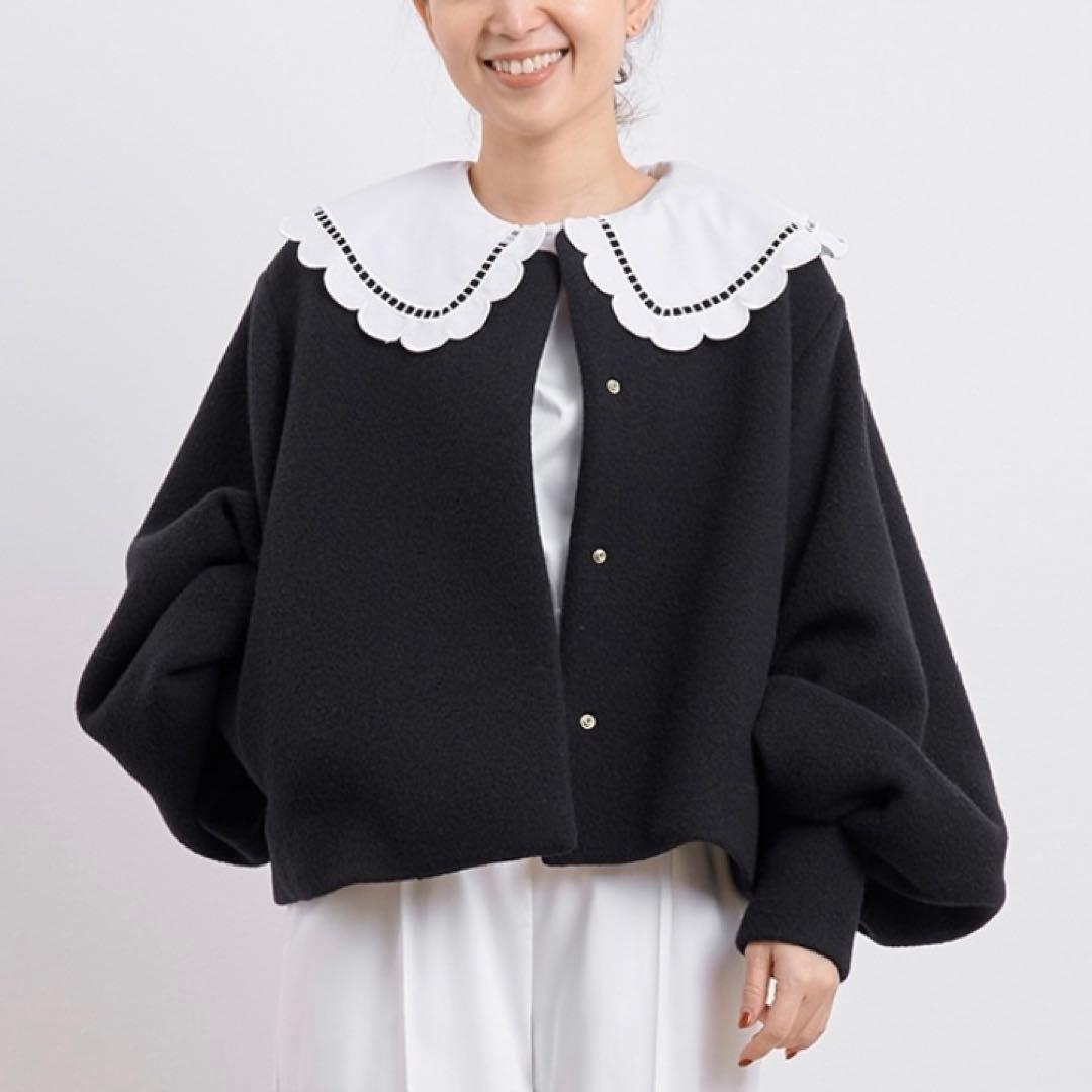 【完売品】yori ヨリ エアリーパフショートコート　ノーカラー　ブラック　38