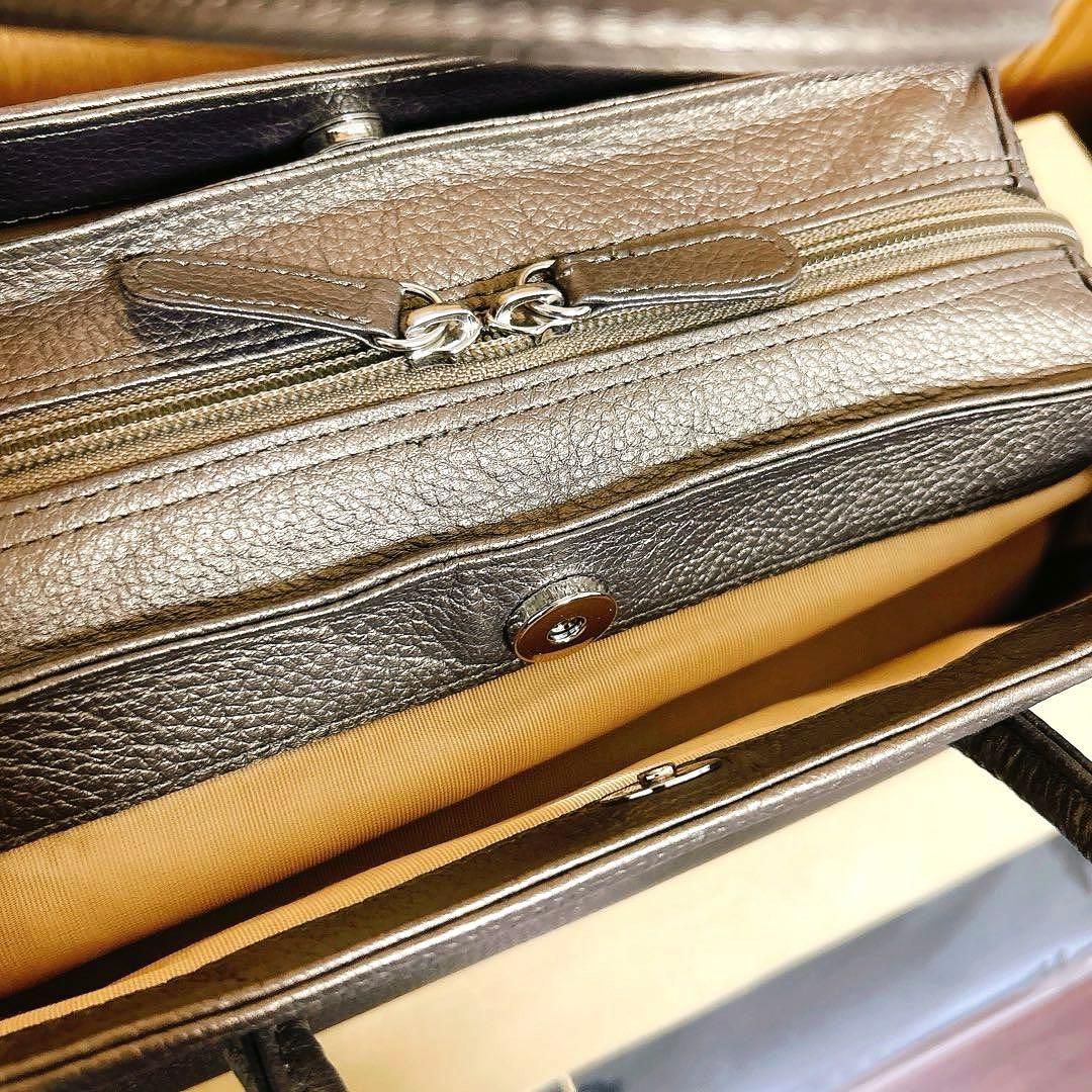 衿秀　利休バッグ　牛革　和装バッグ　レザー　ブラウン系　ブロンズ　和洋兼用