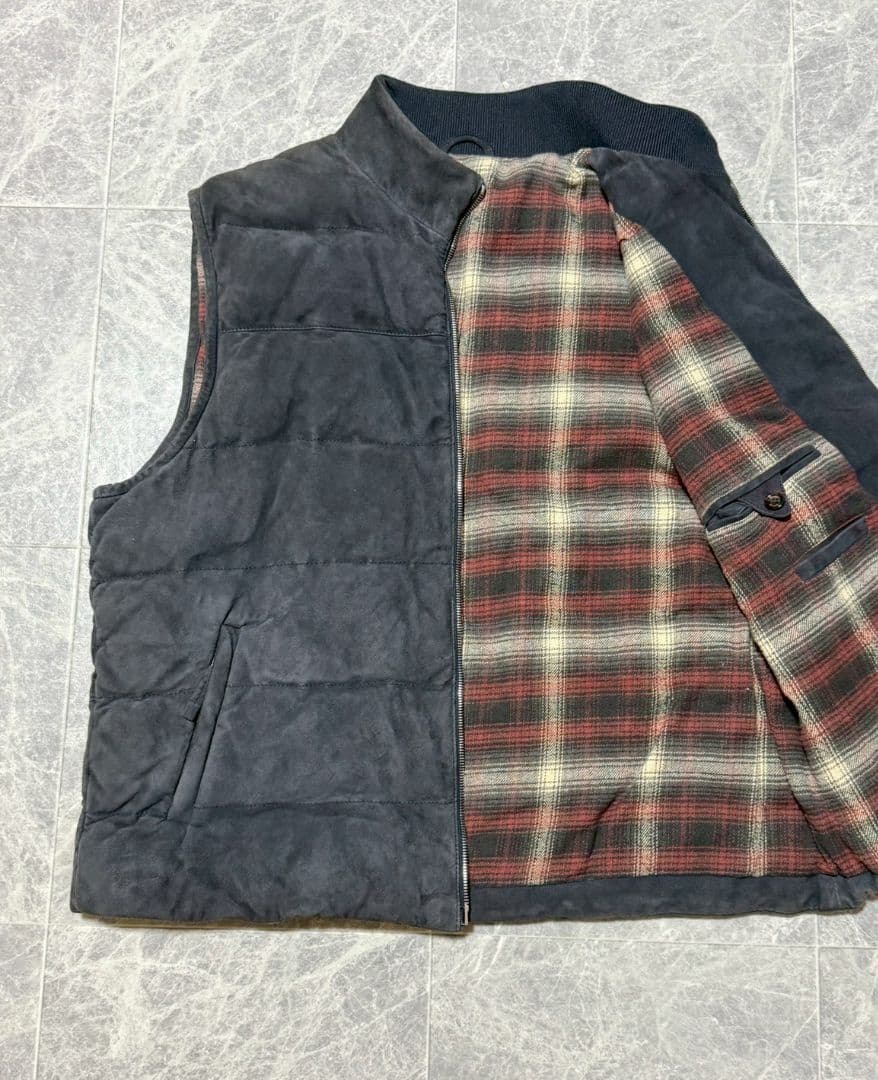 ELEVENTY イレブンティ スエードレザー チェック総柄 ダウンベスト 56