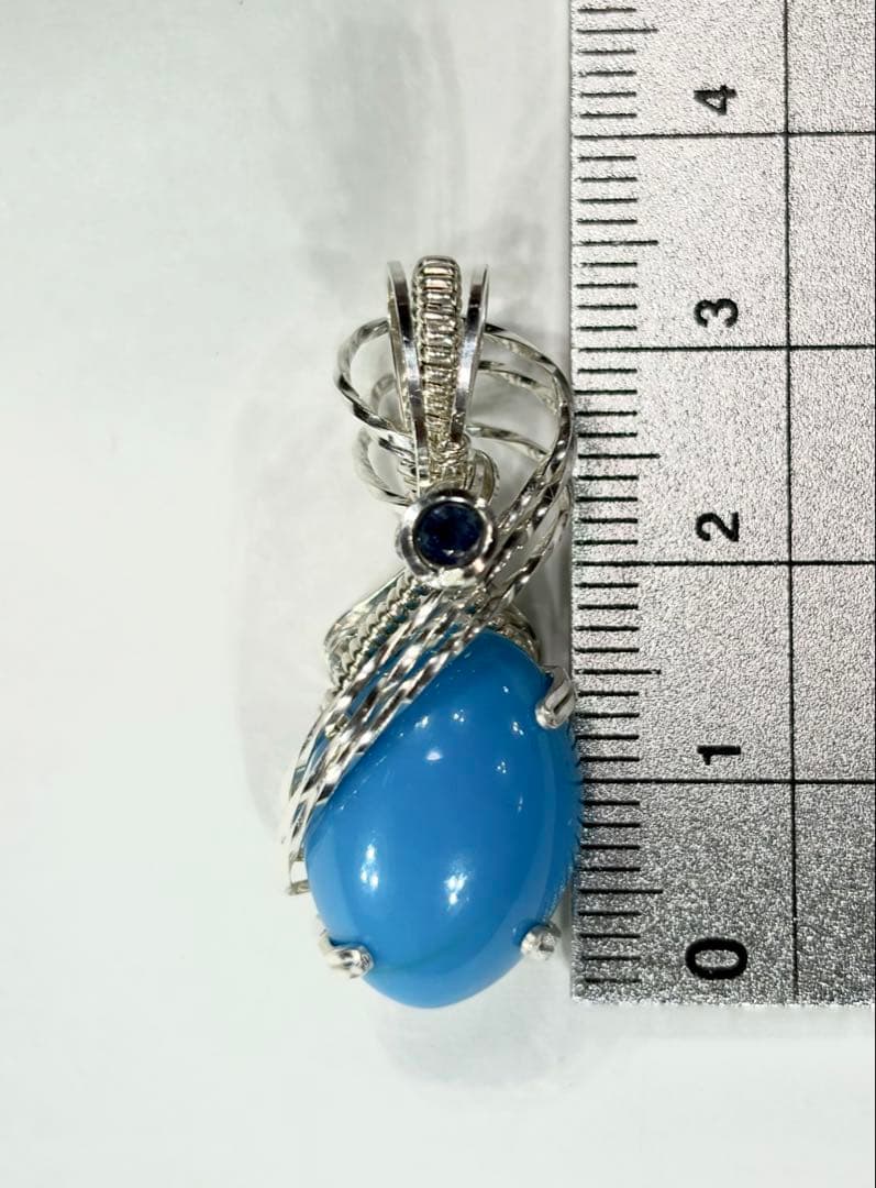 Fiona　トルコ石ブルーサファイア　ペンダントトップ　ワイヤージュエリー