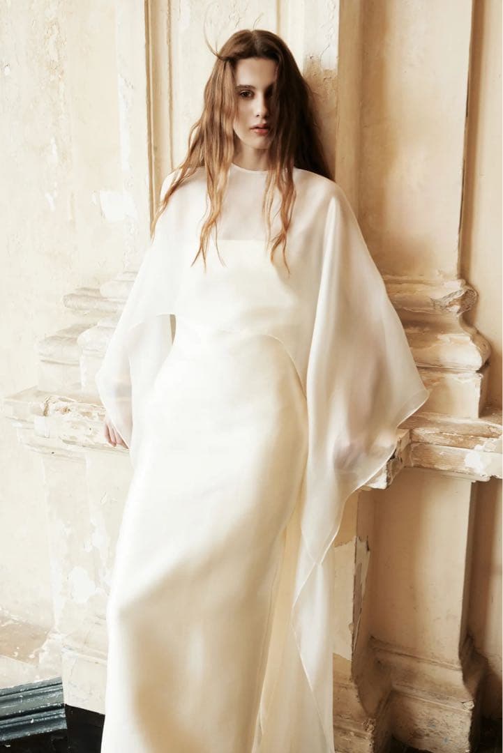 HUONG アイボリーシフォンロングドレス