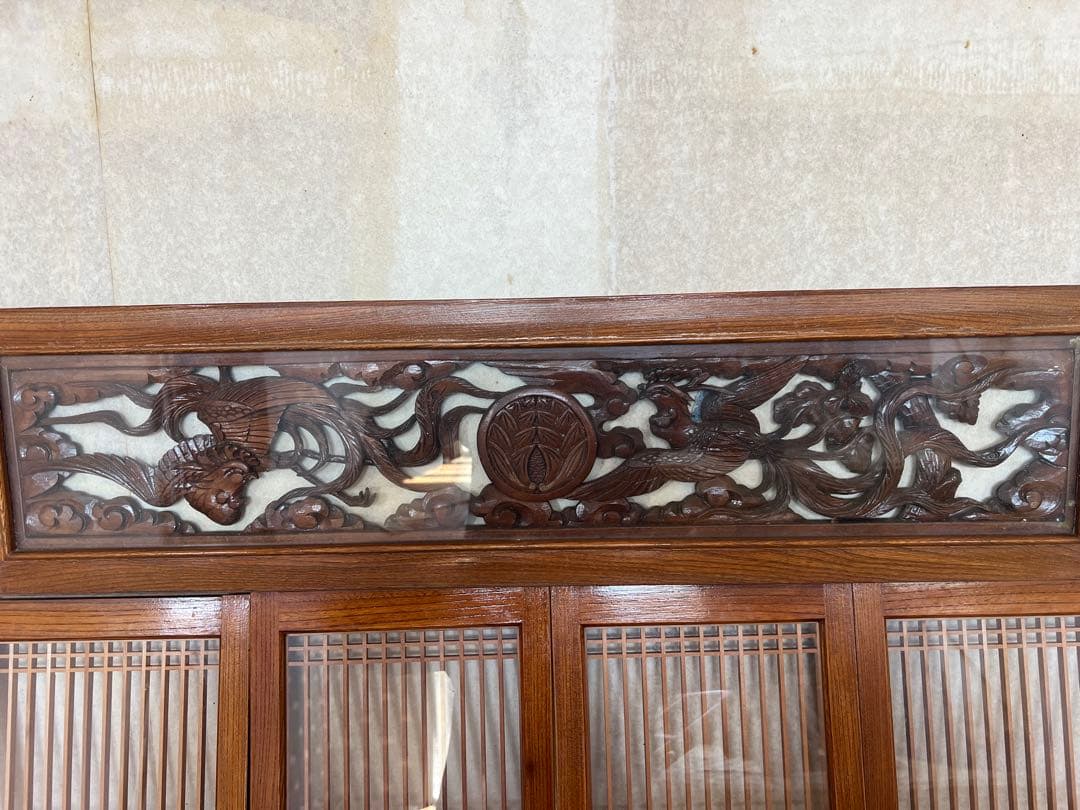 銘木　唐木　書院欄間　5枚セット　ガラス付き