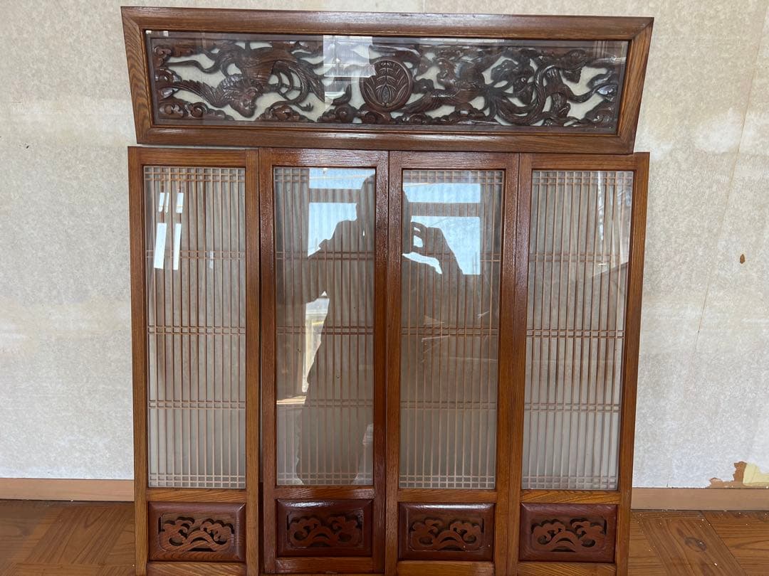 銘木　唐木　書院欄間　5枚セット　ガラス付き