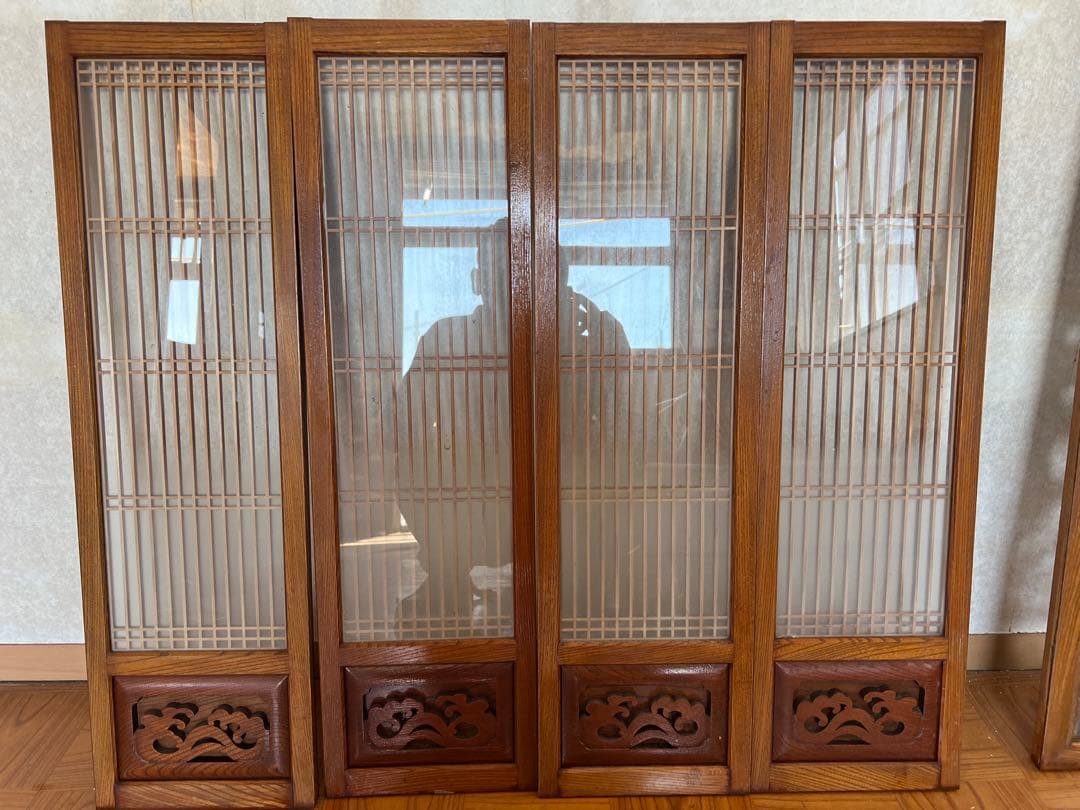 銘木　唐木　書院欄間　5枚セット　ガラス付き