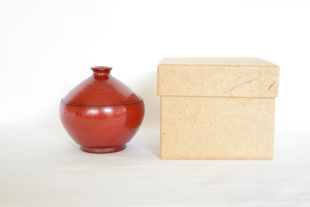 角有伊の蓋付き朱色小鉢　箱付き