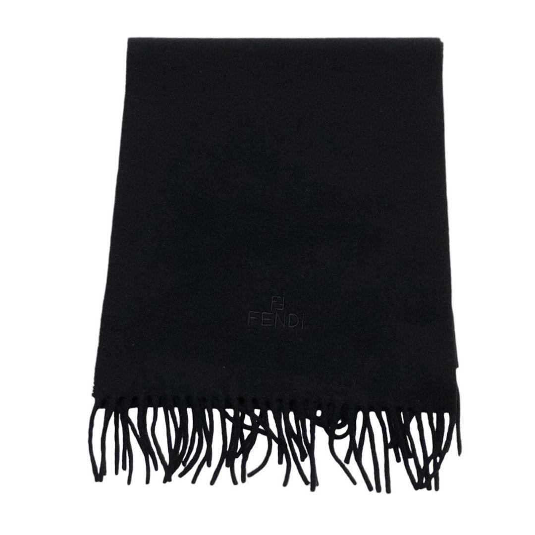 【極美品】FENDI フェンディ マフラー イタリア製 刺繍ロゴ ブラック 黒
