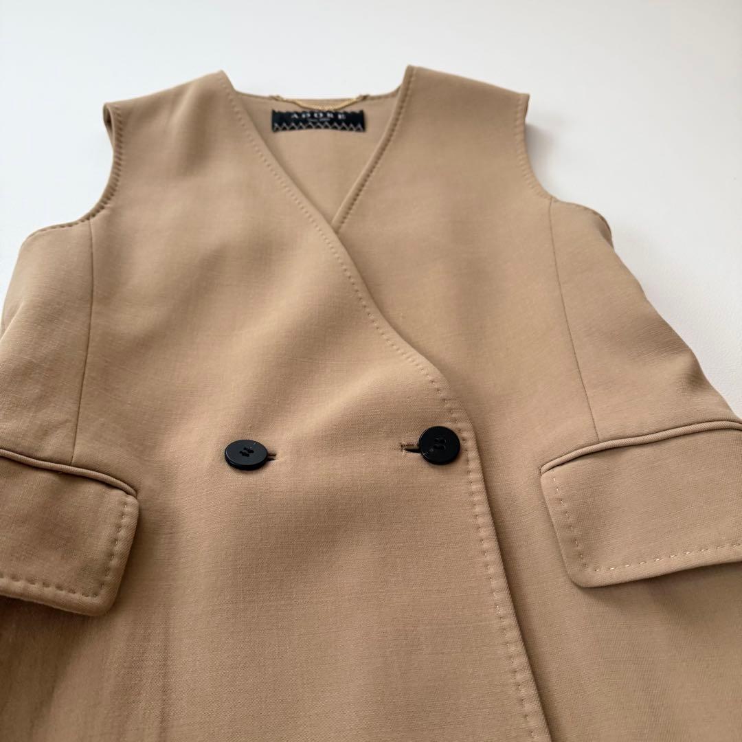 アドーア　ロングジレ　ダブルフェイス　サイドスリット　レイヤード　近年　ベージュ