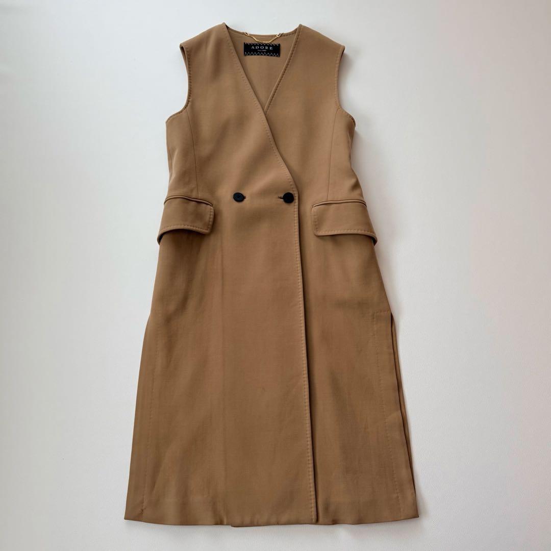 アドーア　ロングジレ　ダブルフェイス　サイドスリット　レイヤード　近年　ベージュ