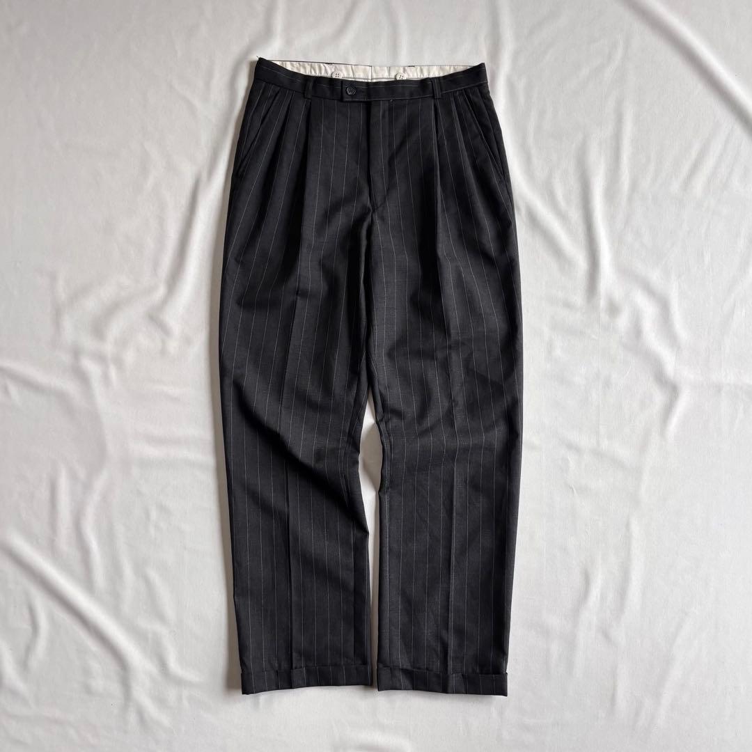 パンツ 90s EURO label 2-tuck stripe wool slacks