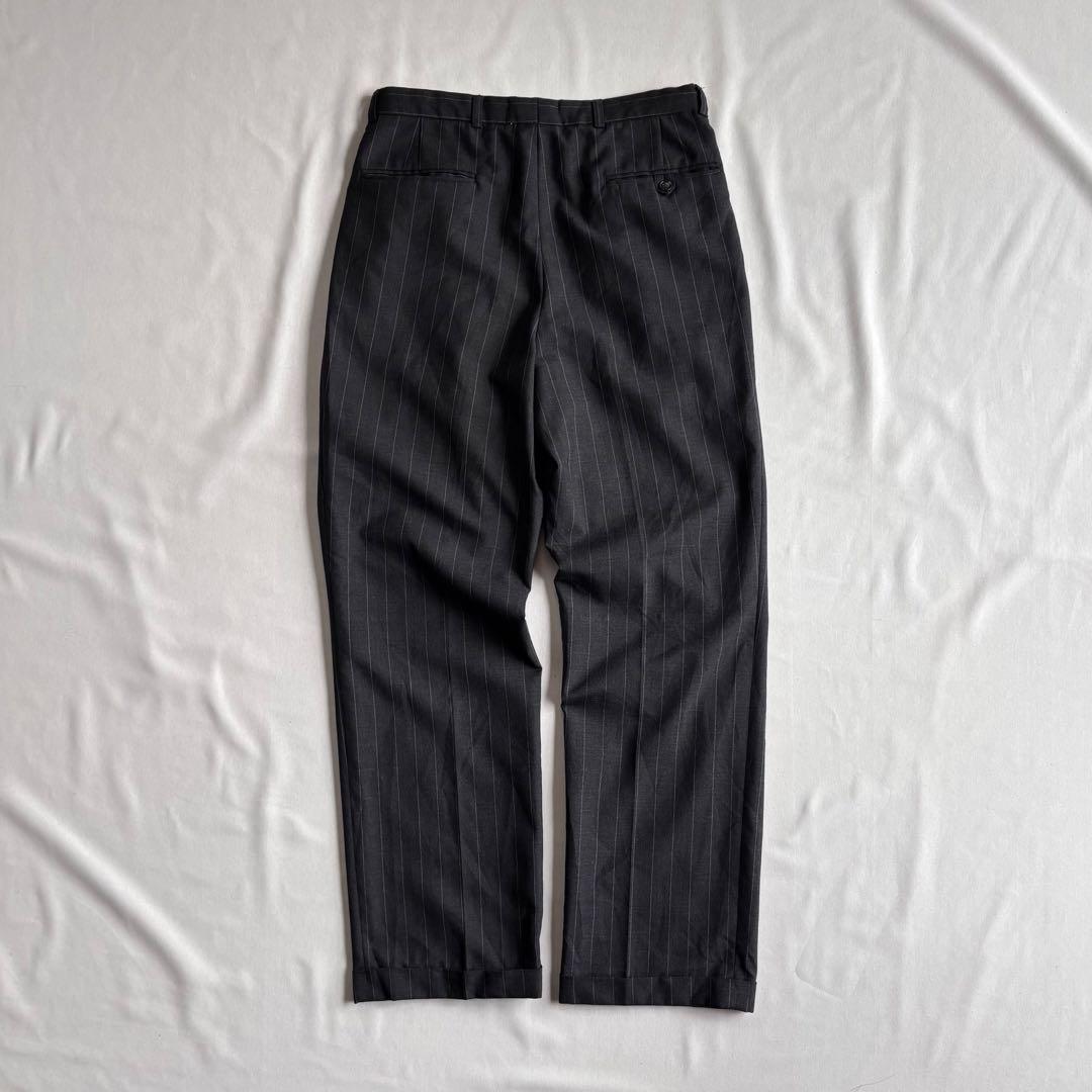 パンツ 90s EURO label 2-tuck stripe wool slacks