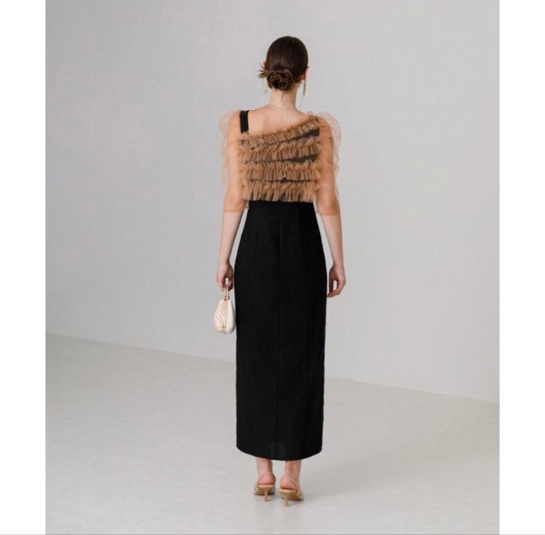 【LEJA】チュールアシンメトリーティアードフリルIラインドレスワンピース　M