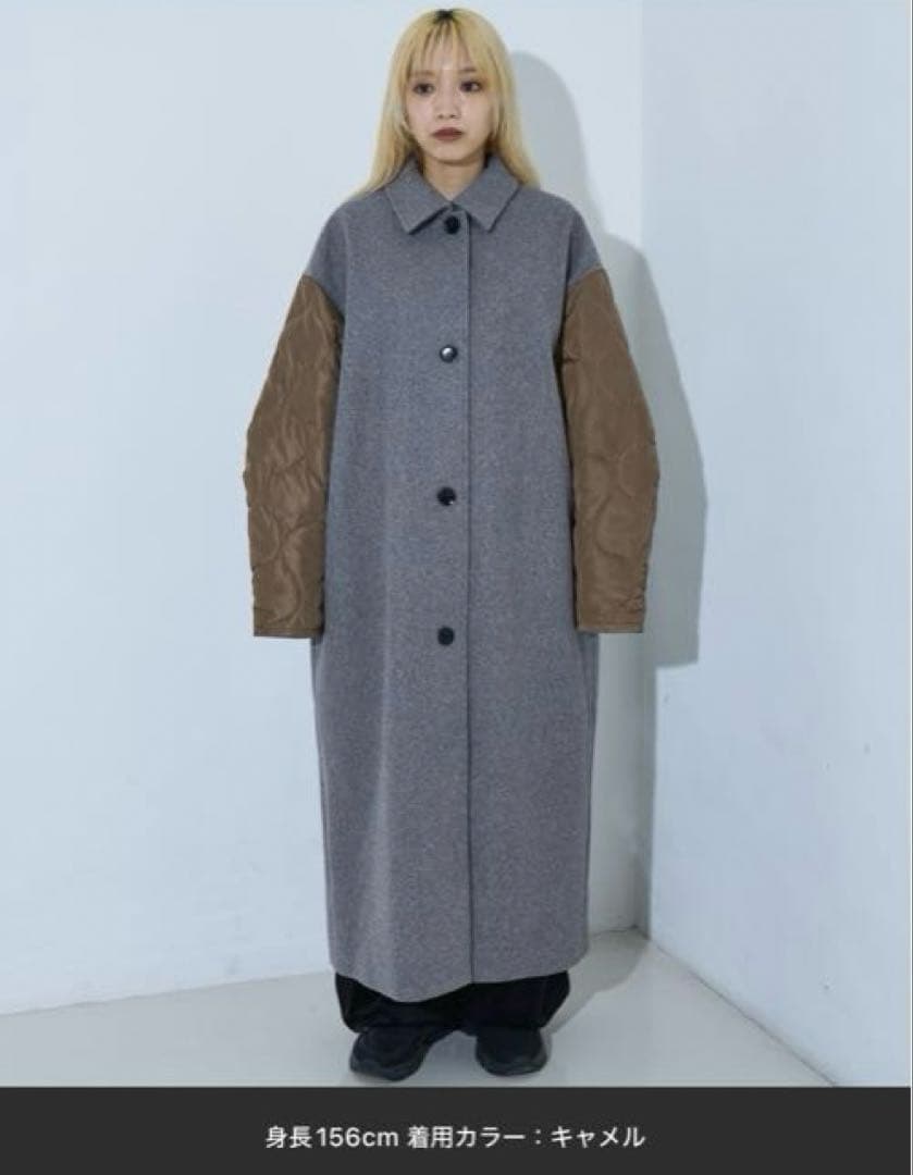 NOMINE◇袖キルティングステンカラーコート◇キャメル