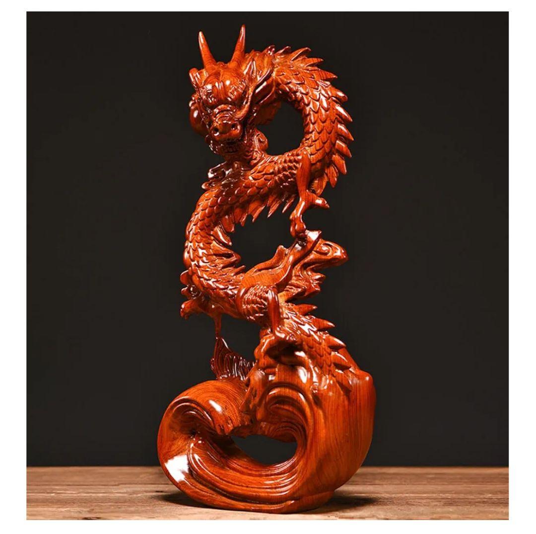 木彫り龍 昇り龍 置物 風水 龍神 辰年 金運 幸運祈願 高さ38cm