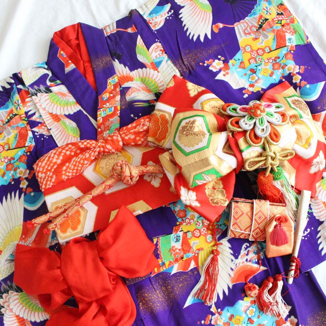 【専用】七五三 5歳前後 女の子 子供 アンティーク 着物 つくり帯 セット