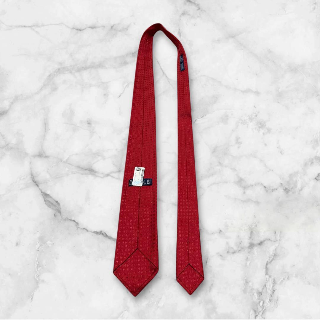 【箱付き】HERMES エルメス　ネクタイ　ファソネ　赤　ジャガード　H柄