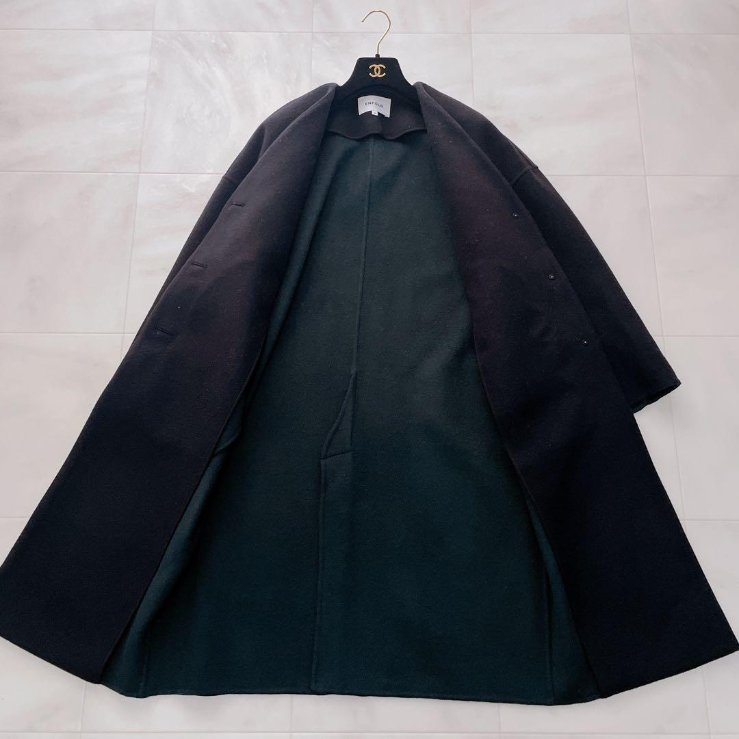 美品✨エンフォルド ウールリバーノーカラーストレートコート ネイビー 36