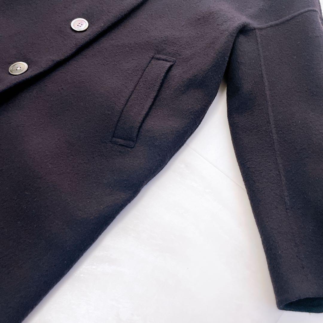 美品✨エンフォルド ウールリバーノーカラーストレートコート ネイビー 36