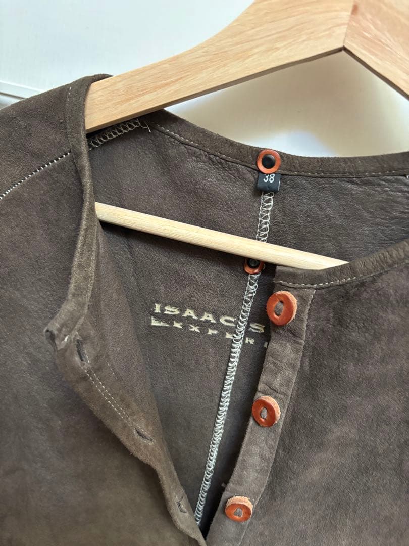 ISAAC SELLAM レザー　カットソー　ニット　ブラウン