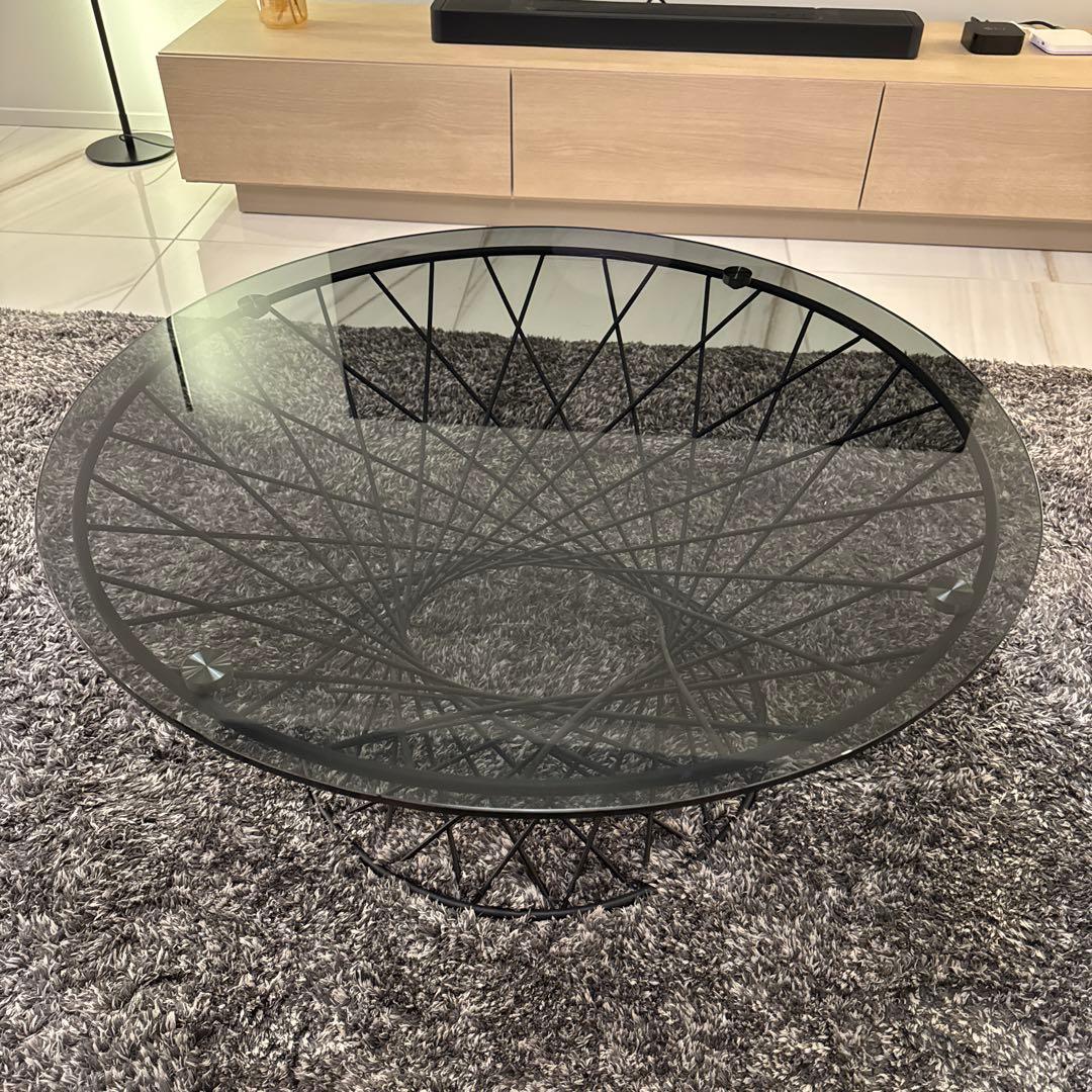 フランフラン　円形ガラス天板ワイヤーテーブル