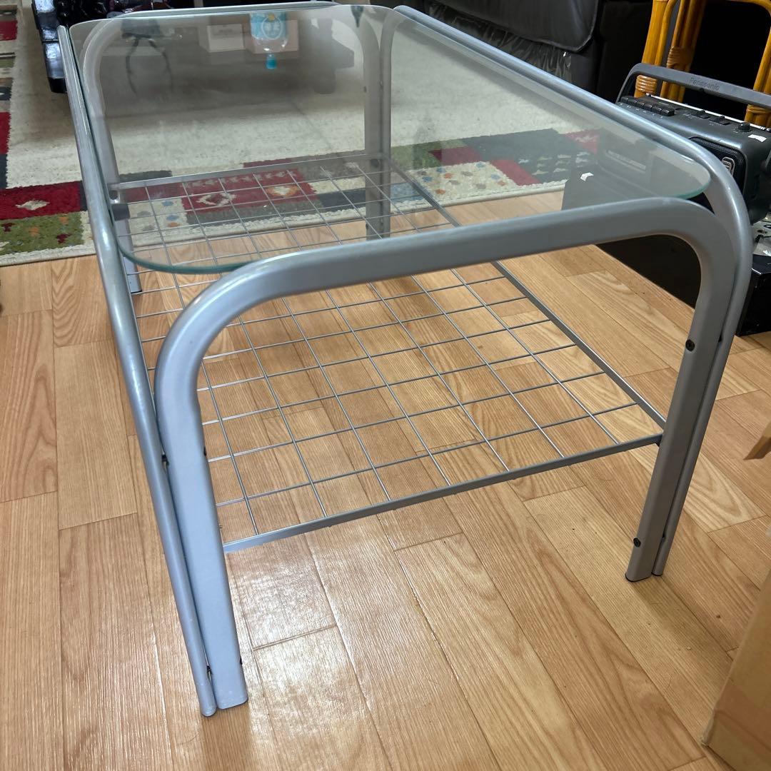 【アンティーク】アイアンフレーム 長方形 ガラスローテーブル 網棚付き