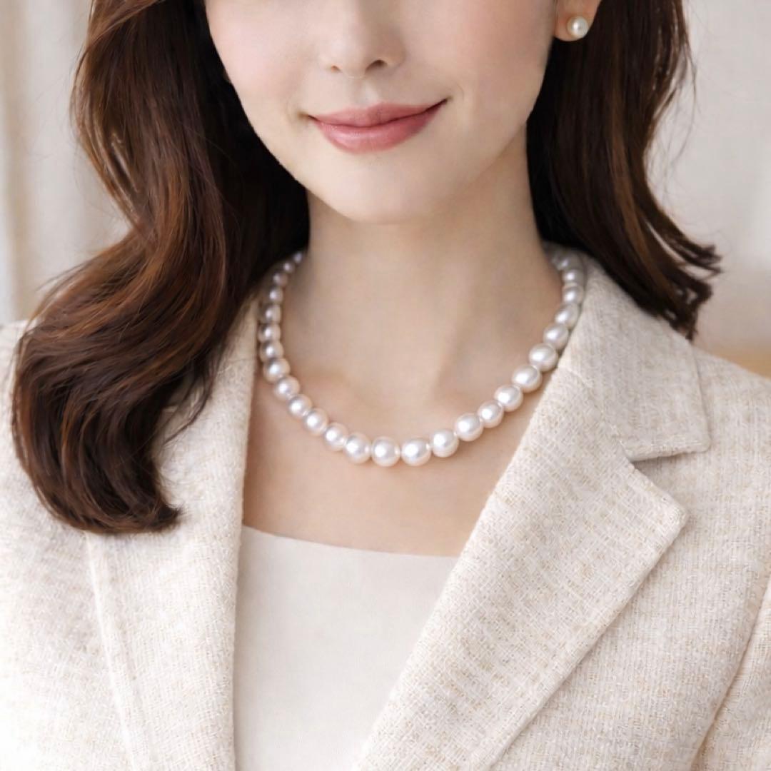 干渉色◎大珠8.5mm✨あこや本真珠パールネックレス 冠婚葬祭/卒業式/入学式