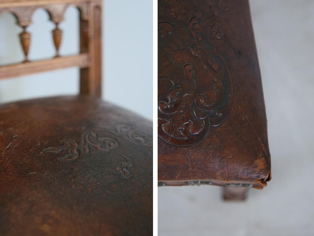 フランスアンティーク木製アンリ2世様式ダイニングチェア/レザー(90-64-2)