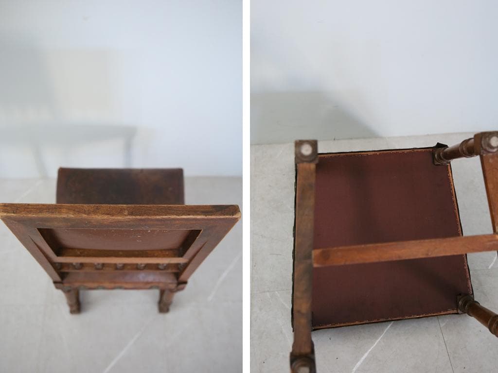 フランスアンティーク木製アンリ2世様式ダイニングチェア/レザー(90-64-2)