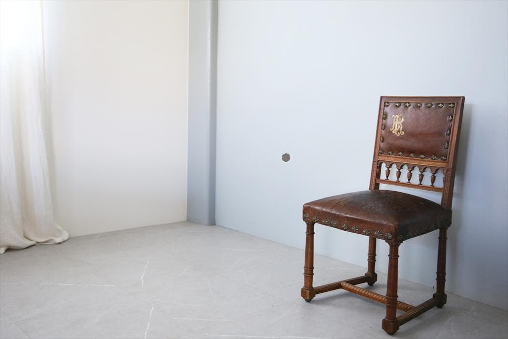 フランスアンティーク木製アンリ2世様式ダイニングチェア/レザー(90-64-2)