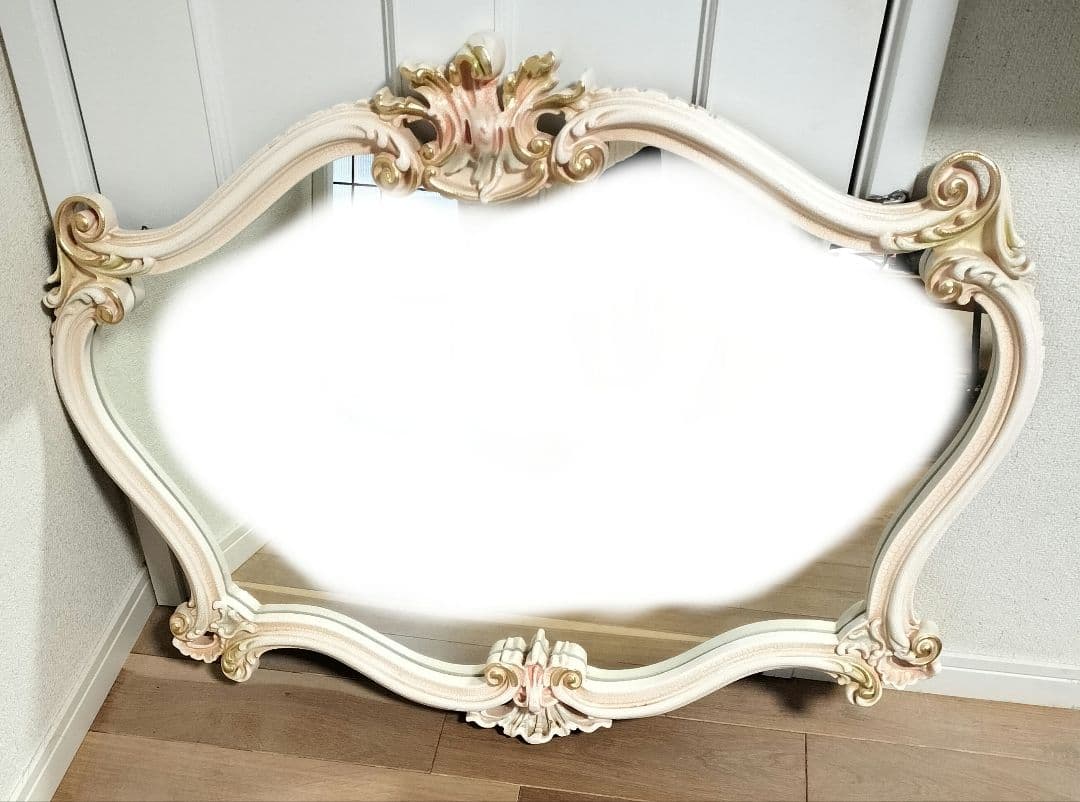 姫家具　壁掛け鏡 ホワイト ピンク