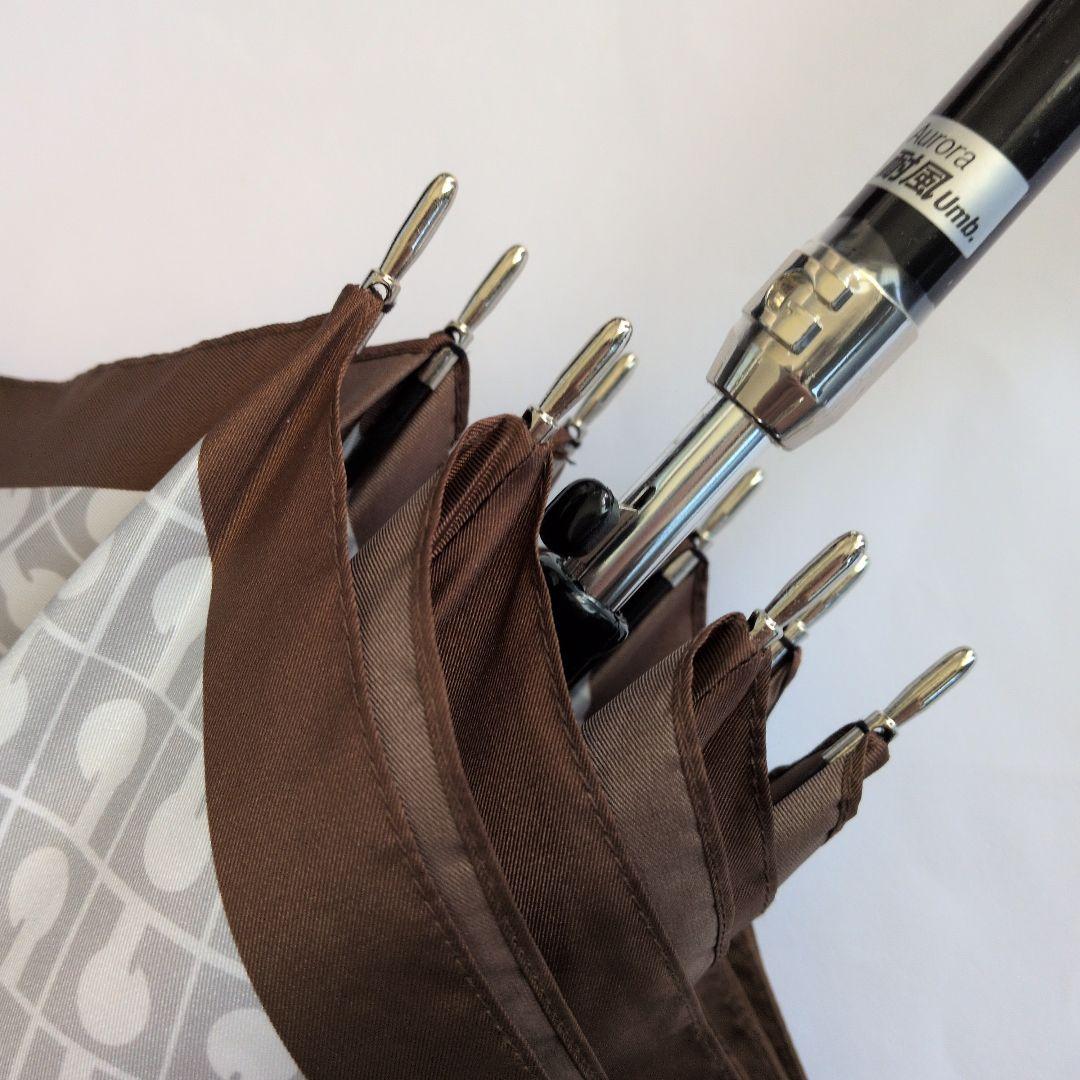 ゲラルディーニ　微光沢ネイビー×茶の縁取り　ロゴプリント　長傘　雨傘